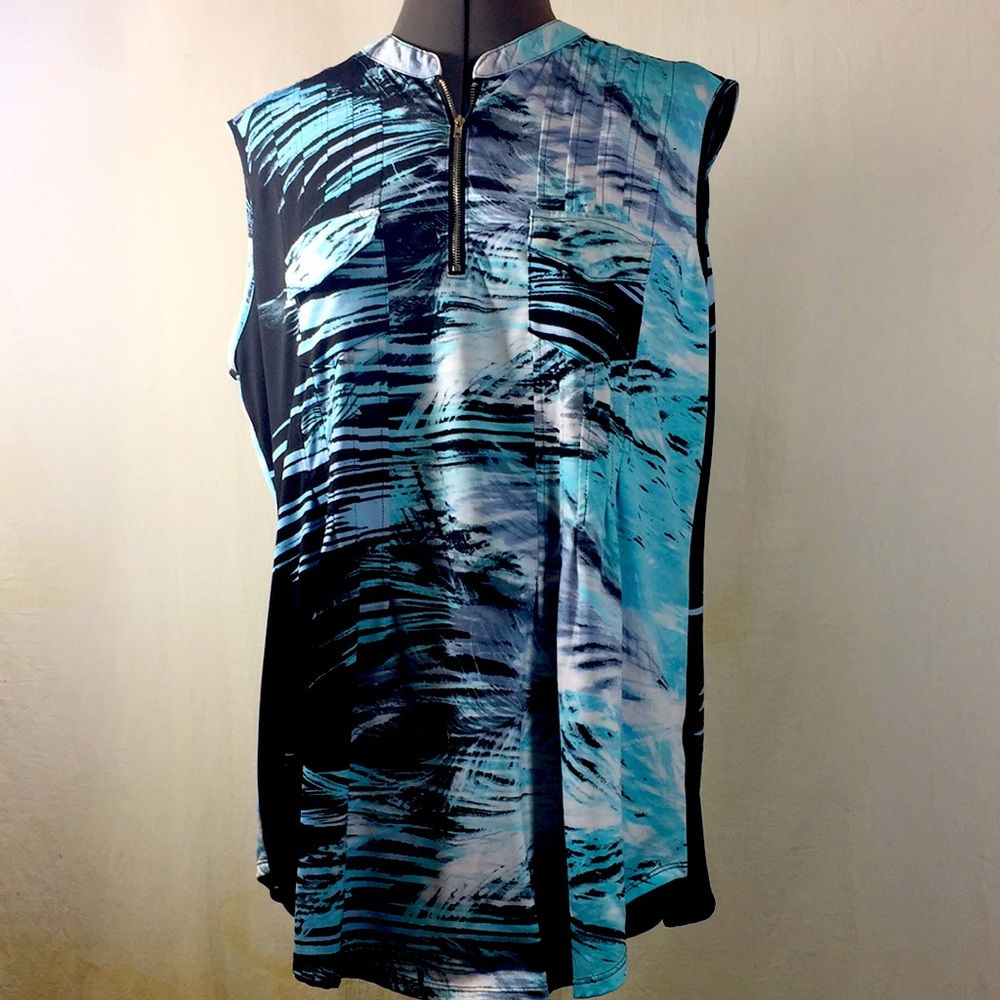 Time Line Sleeveless High Neck Zip Front Top